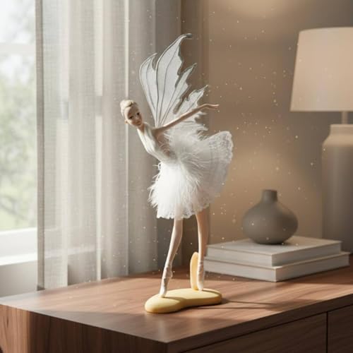 Statuette danseuse classique résine textile plume déco salon fille - 6