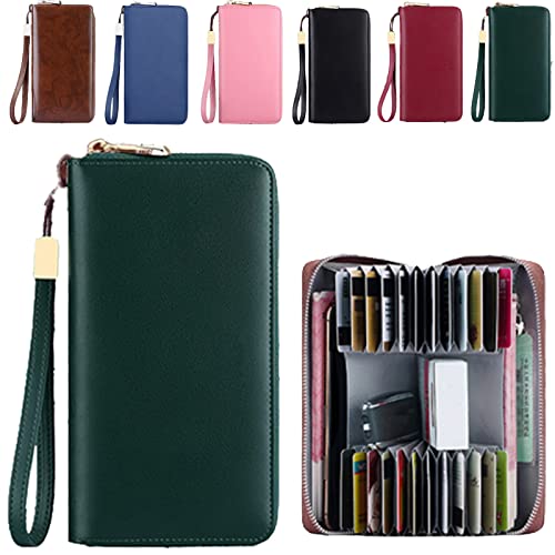 Unisex Anti-credit Card Fraud Multi-compartment Wallet, 24 Slots RFID Blocking Card Holder Large Long Leather Zipper Organizer Accordion Wallet, Huge Storage Capacity (Green)