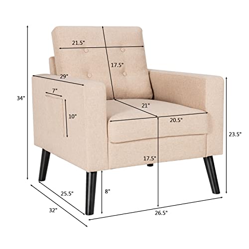 Giantex Set Of 2 Modern Accent Chair, Mid-Century Upholstered Armchair Club Chair With Rubber Wood Legs, Linen Fabric Single Sofa For Living Room Bedroom Office (2, Beige) #TOP6