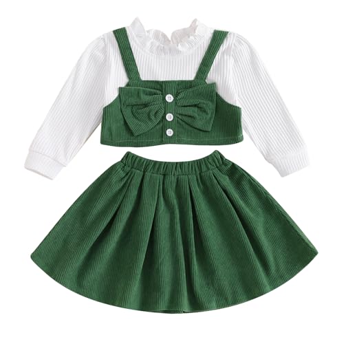 BeQeuewll Fall Winter Toddler Baby Girl Clothes Long Sleeve Ruffle Patchwork Top Corduroy Skirt Set Girls Dress 2pc Outfits