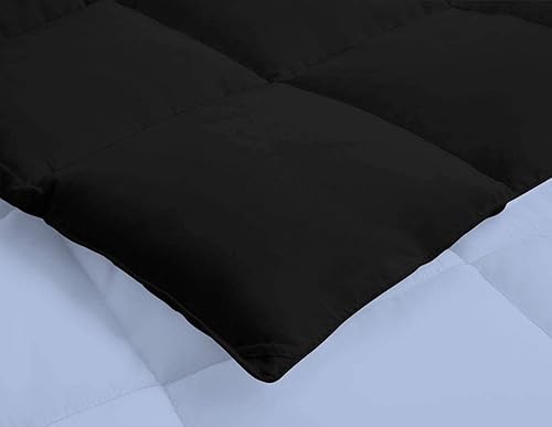 Miniatura 5 de Juego de edredón reversible alternativo de 3 piezas cosidas, tamaño individual XL (68 x 90 pulgadas), color negro y azul claro para todas las