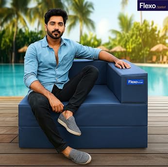 Image of Starlon Foldable Vegan Leather Sofa Cum Bed for Outdoor /Indoor | One Seater Sofa for Corner Placement | Portable & Space-Saving Design (Navy Blue)