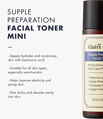 [DearKlairs] Supple Preparation Facial Toner, with Hyaluronic Acid, moisturizer, Without paraben and Alcohol, Korean Skin Care, Hydrating Toner for face, Sensitive Skin Toner (30ml, 1.01 Fl Oz) - Thumbnail 2