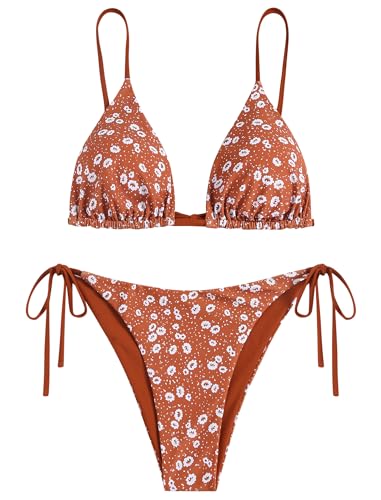 Image of ZAFUL Women's Triangle Bikini Floral String Bikini Set Two Piece Swimsuit Bathing Suits