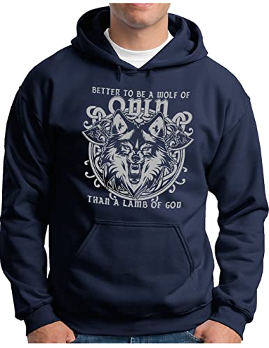 Sweat à capuche Viking Walhalla pour homme avec motif imprimé Odin pull bleu marine