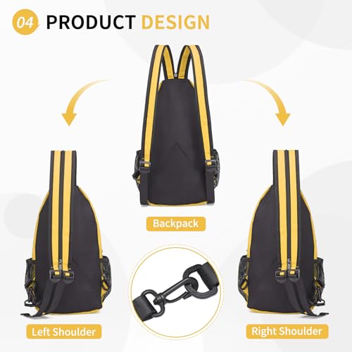 Image of Convertible Sling Bags for Women Men, Lightweight Crossbody Backpack Daypack Fit for 11 inch Tablet for Casual Travel Sport Hiking (Yellow)