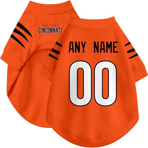 Image of Cincinnati Dog Clothes Jersey Style Personalized Pet T Shirt with Custom Name Number for Small Medium Large Dogs