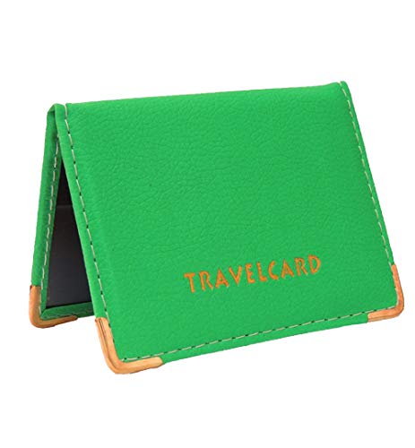 AKH® Genuine Leather Oyster Travel Card Bus Pass Rail Card Holder Wallet Cover Case UK (Green)