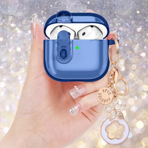 Image of (with Safety Lock) VISOOM 2025 Clear Cases for Airpods iPods 4 Case Cover Women, Bling Airpod iPod 4 Case Soft 4th Gen Air Pods iPods Cases with Keychain for Apple Headphones Airpods4 Generation-Blue