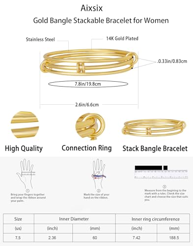 Stackable Bangle Bracelets for Women 14K Gold Plated Triple Interlocked Bangle Stainless Steel Bracelets Classic Plain Non-Tarnish Jewelry Gift for Women