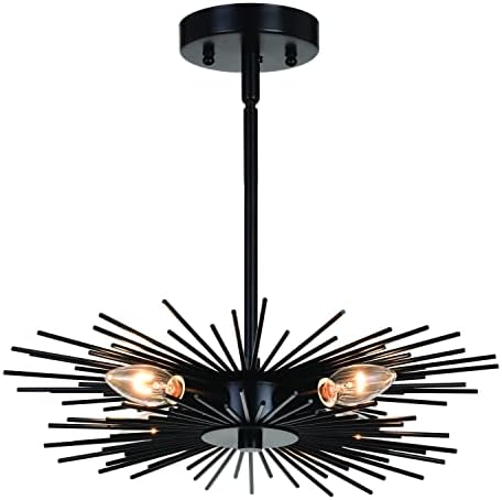 VAXCEL Nikko 16-in W Black Mid-Century Modern Semi Flush Mount Ceiling Light