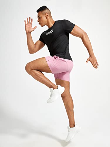 Makemechic Men's Workout Athletic Shorts With Pockets Letter Print Elastic Waist Casual Shorts Light Pink Xxl #TOP5