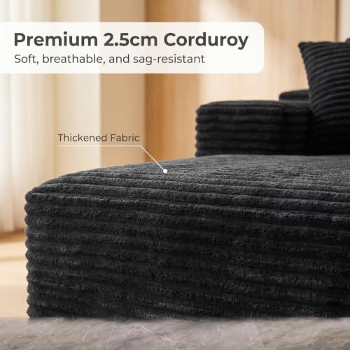 Image of Modular Cloud Sectional Sofa, Oversized Corduroy Boneless Couch | Luxury Comfort, Deep Seat, Couches for Living Room and Apartment, No Assembly Required