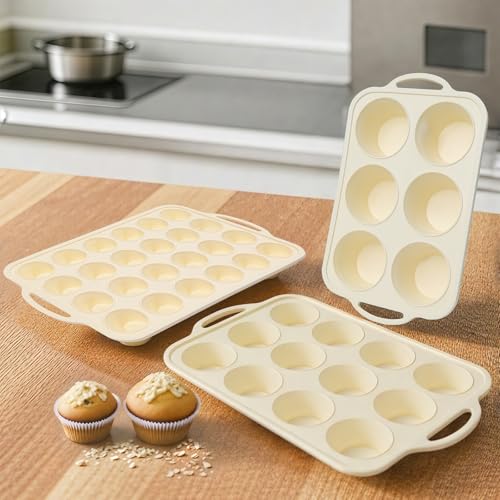 Vnray Silicone Muffin Pan Set：3Pcs Silicone Cupcake Molds for Baking