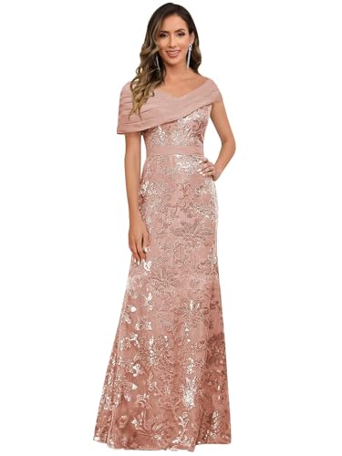 Image of VCCICANY Sequin Mermaid Mother of The Bride Dresses for Women Chiffon Off Shoulder Ruched Long Formal Evening Gowns