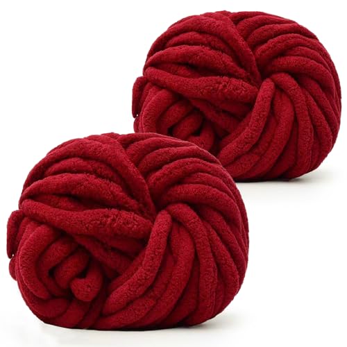 Coopay Lana gruesa para ganchillo, 2 ovillos de 240 g, voluminosa lana para tejer a mano, suave y gruesa XXL para tejer mantas, almohadas, nido de mascotas, color rojo azufaifo