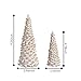 AOMOONOA Resin Christmas Tree Figurines, 2Pcs Distressed White with Gold Table top Christmas Trees, Small Christmas Tree Figurine Set, Decorative Xmas Trees for Rustic Christmas Decor