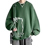 [FJLTDCP] トレーナー パーカー メンズ 長袖 プルオーバー プリント 猫 クルーネックス おしゃれトレーナー 丸首 大きいサイズ 切り替え ゆったり ビッグシルエット ファッション 春秋冬服 -green-L