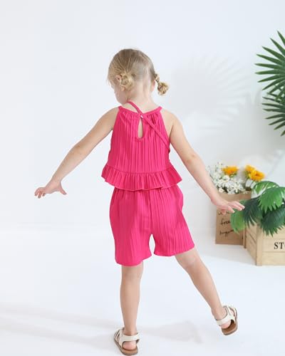 Image of Weebaby Toddler Girl Clothes Baby Summer Outfits Sleeveless Halter Top Ruffle Short Set Cute Kids Clothes Girls