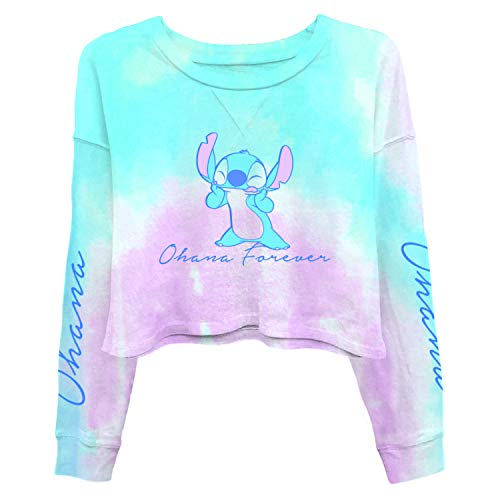 Ladies Lilo and Stitch Sweatshirt - Ladies Classic Lilo and Stitch Tie Dye Long Sleeve Skimmer (Blue Multi, Large)