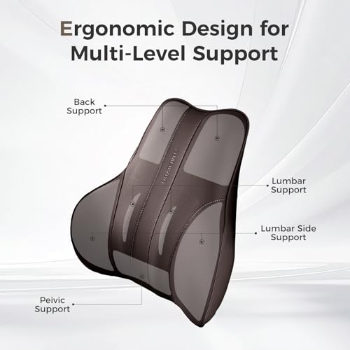 Image of Coverado Lumbar Support Pillow for Car, Ergonomic Memory Foam Back Pillow for Office Chair, New Back Cushion for Pain Relief, PU Leather Car Lumbar Support for Driving Seat