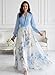 CBZDJX Women's Boho Floral Chiffon Maxi Dresses 2026 Summer Casual Long Sheer Sleeve Deep V Neck A-Line Beach Vacation Dress Blue