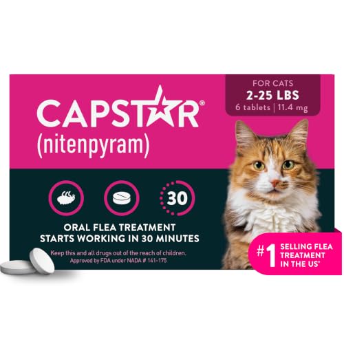 Capstar (nitenpyram) Cat Flea Treatment Fast-Acting Oral Flea Treatment for Cats 2-25 lbs Vet-Recommended Medication Tablets Start Killing in 30 Minutes 6 Doses