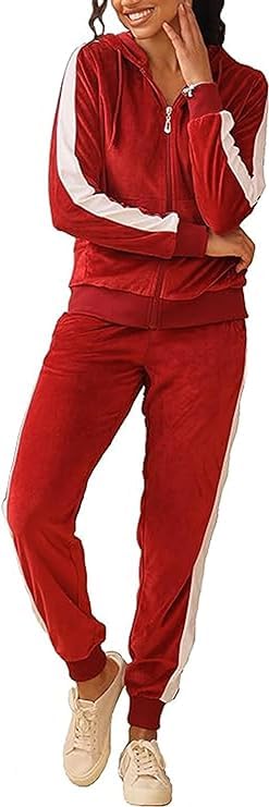 Image of LeeHanTon Sweat Suits for Women Set Comfortable Sweat Outfits Workout Suit Zip Velour Hoodie and Jogger Sport Suit