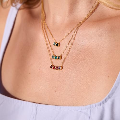 EVE'S ADDICTION Women's Personalized Sterling Silver Two Birthstone Necklace, 16" Chain - CZ Bezel Set - Family Necklace for New Mom - Gifts for Mom3