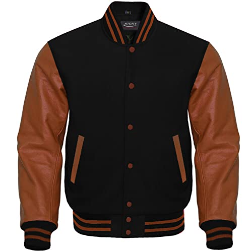 Amazon.com: Kicky Varsity Jacket Original Leather Sleeves Melton