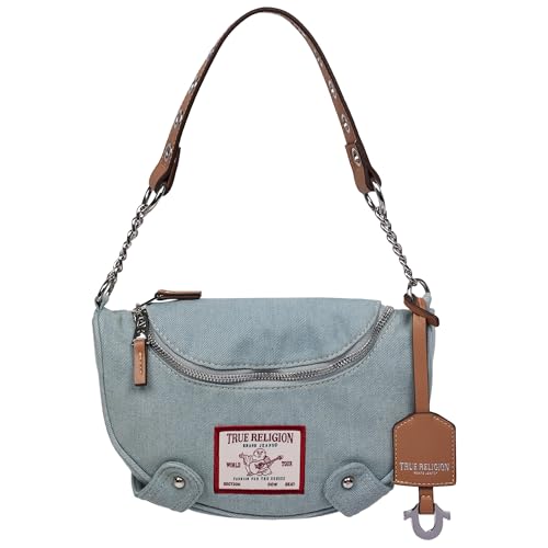 Sac hobo True Religion avec bandoulière chaîne en denim bleu clair texturé