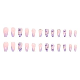 Magrace Short Press on Nails with Designs French Tip Fake nails 24 Pcs Square Stick on Nails for Women (A-5)