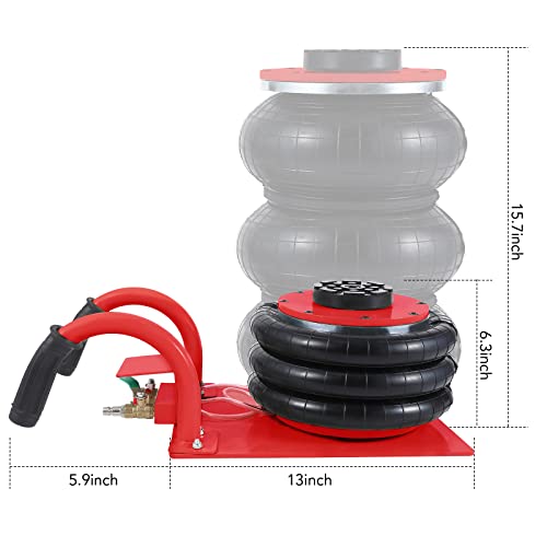 Image of 3 Ton /6600LBS Triple Bag Air Jack Fast Lifting to 15.75 Inch, Short Handle Pneumatic Car Repair Inflatable Bladder Jack (Red)