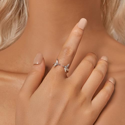 Cute Hummingbird Stacking Open Ring for Women 925 Sterling Silver Flying Bird Animal Adjustable Statement Wrap Finger Bands Eternity Promise Rings Dainty Jewelry Gifts Birthday2