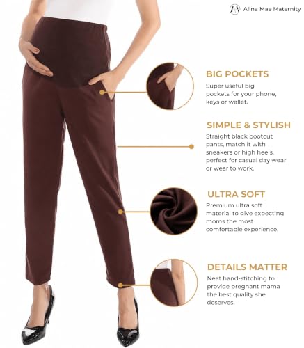Image of Maternity Pants Work Over The Belly with Pockets, Womens Pregnancy Dress Pants Office Clothes Trousers Stretch Summer