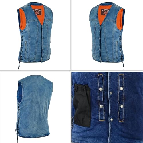 Hugger Men’s Biker Vest Denim Motorcycle Vest with Side Laces and Concealment Pockets2