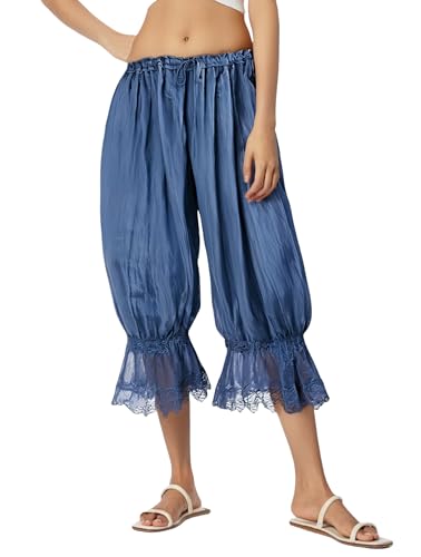 Image of Women Lace Long Bloomers Pants Elastic Waist Y2k Ruffle Pettipants Slip Cute Pantaloons Pumpkin Pants