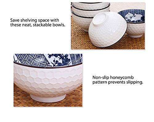 Japanese Style Ceramic Assorted Designs Traditional Blue And White Pattern Dinnerware Set (6Pack Blue White Bowl 4.5") #TOP5