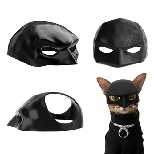 Qcdou Masque Batman 3D pour Chat, Masque de Chauve-Souris Noir Amusant, Costume pour Animal de Compagnie pour Halloween ou Plaisir Quotidien, 9 cm