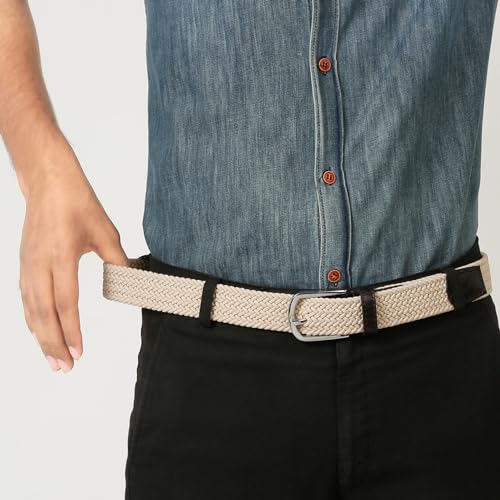 Image of LOUIS STITCH Men's Braided Elastic Stretch Belt with Leather Tipped End Stretchable Canvas Waist Band for Men Women Boys Girls Unisex (Width 3 cm) (BE-EL)