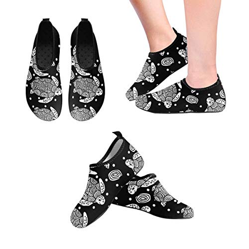 INTERESTPRINT Black Line Sea Turtle Womens Barefoot Quick-Dry Water Shoes Aqua Socks for Swim Beach Pool Surf Yoga US9~US10