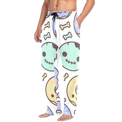 Halloween Zombie Donuts Men's Pajama Bottoms Plaid Pajamas Pants for Men Soft Long Lounge Woven Pj Sleep Pant with Pockets4