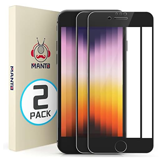 MANTO 2-Pack Screen Protector for iPhone SE(2020) 8 7 6S 6 Full Coverage Tempered Glass Screen Protector Film Edge to Edge Protection 4.7 Inch, Black