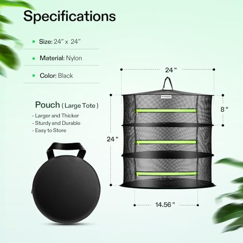 Image of VIVOSUN 3-Layer Mesh Drying Rack Hanging Design with Green Zippers for Dehydrating, Indoor and Outdoor Pruning Shears Included