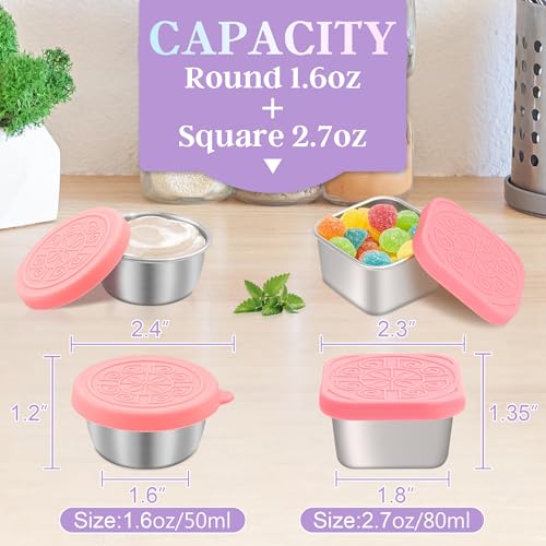 Image of Qukaka 6 PCS Salad Dressing Container to Go,Handy Leakproof Stainless Steel Meal Prep Containers Reusable,Sauce Containers for Lunch Box, Picnics, Travel, Office and Kitchen Storage-1.6oz+2.7oz