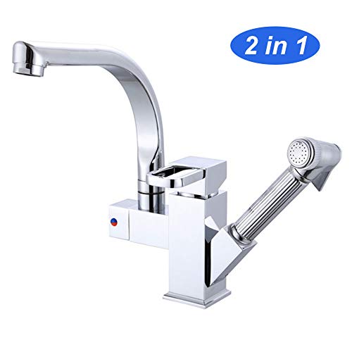 Sink Taps 2 in 1 Küche Badezimmer-Hahn, Multi-Funktions-Druck Spritzpistole Pull-Out-Hahn Für Wannen-Bassin
