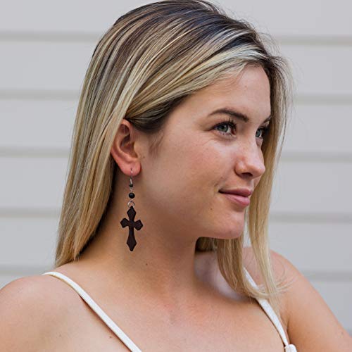Earth Accessories Dangle Cross Earrings For Women Or Men - Dangly Cross Earring With Organic Wood #TOP2