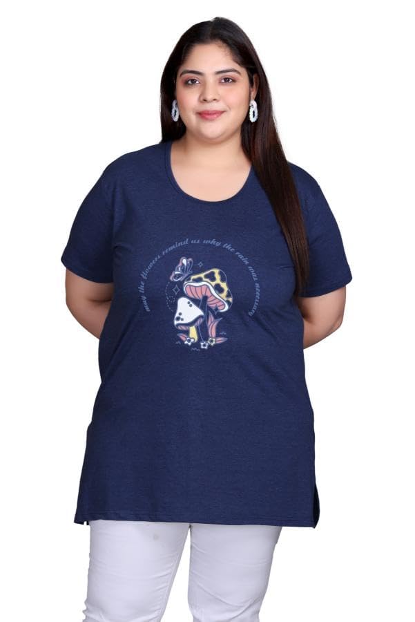 Image of In Love Women's Plus Size Longline T-Shirt with Side Pocket, 3 /4 Sleeve, Crew Neck