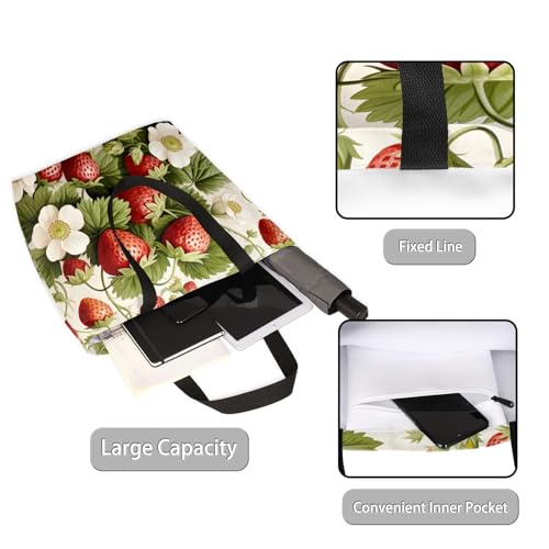 Watercolour Strawberry Large Capacity Canvas Tote Bag Stylish Handheld Shoulder Bag Reusable Shopping Bag for Work Travel Beach Trips Shopping2