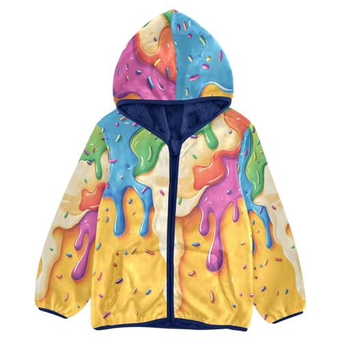 Colorful Ice Cream Drips Toddler Fleece Jacket Girl Boys Hooded Fleece Jacket Coat Warm Outwear Zip-up 3-10T